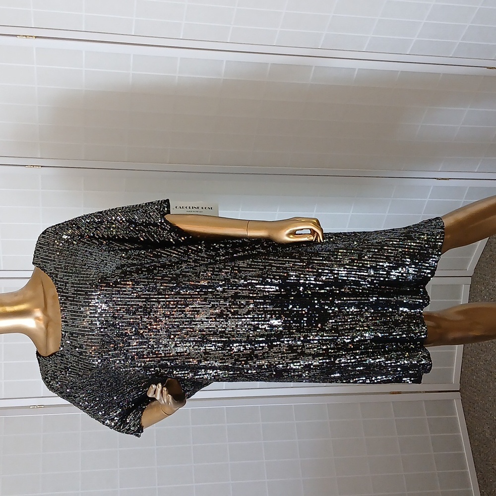 Caroline Rose Sequin Scoop-Neck Caftan Dress
